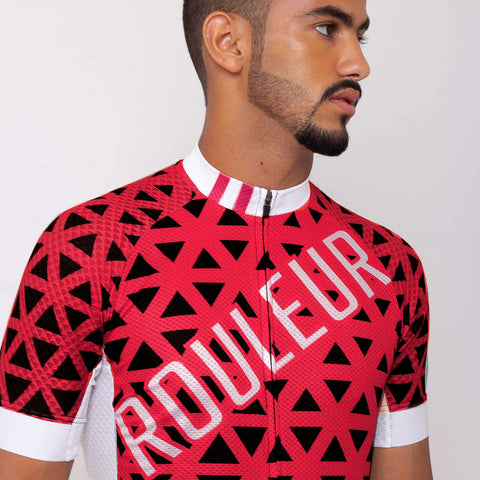 Cyclists.com Flare Rouge Print Jersey [SS], S / Red / Short Sleeve - Cyclists.com